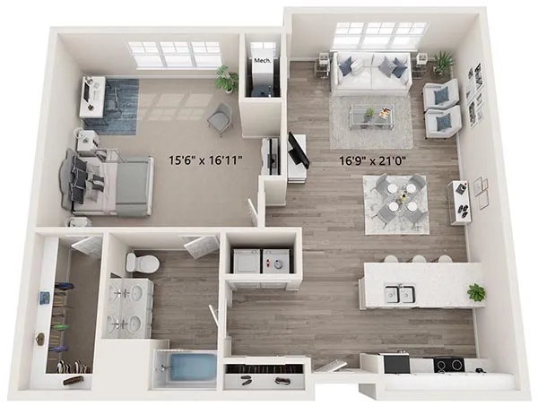 One Bedroom Suffolk Apartment - The Monet Floor Plan